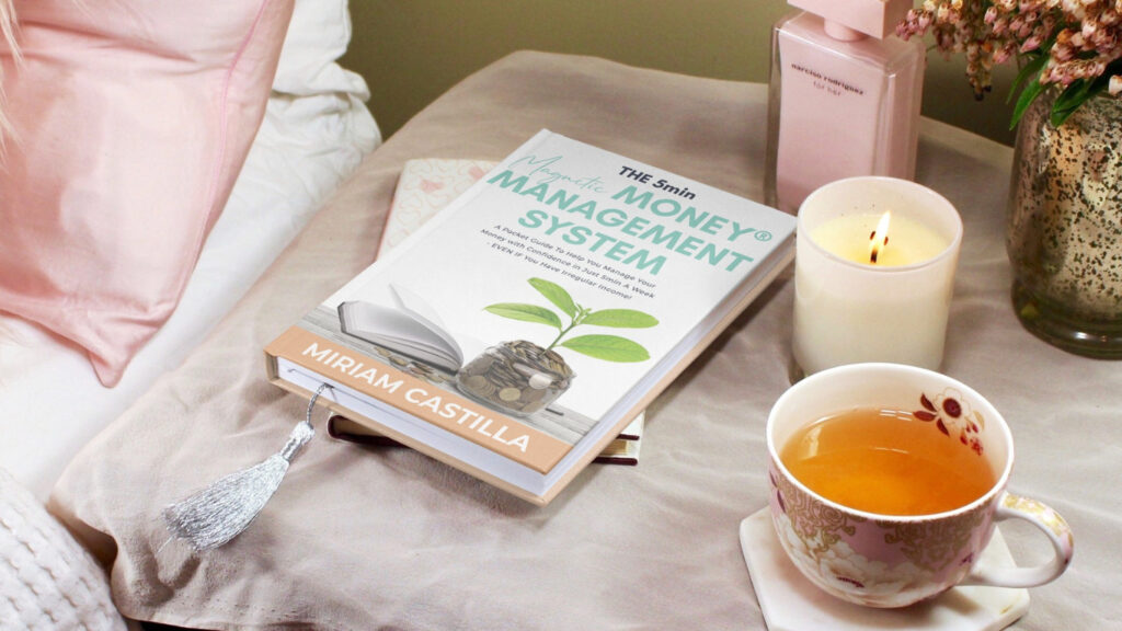 Image of Mangnetic money pocket book laid out with candles ad tea